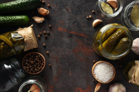 Tasty canned food concept, canned cucumbers, food for winter