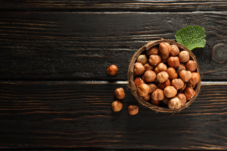 Healthy food and healthy nutrition concept, nuts - hazelnutの写真素材
