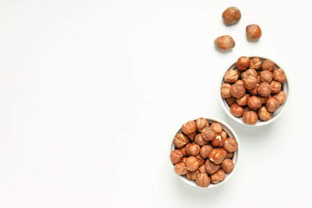 Healthy food and healthy nutrition concept, nuts - hazelnutの写真素材