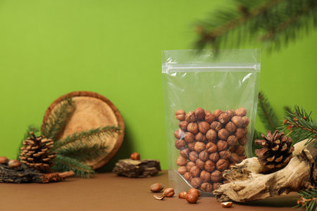 Healthy food and healthy nutrition concept, nuts - hazelnutの写真素材