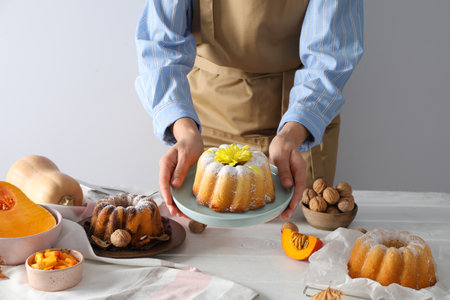 Fall season tasty food concept - pumpkin cakeの写真素材