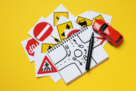 Driving school and driving lessons concept, education concept