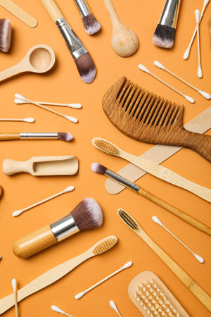 Self care concept, bamboo accessories for self careの写真素材