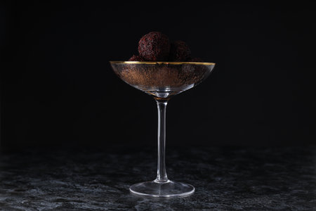 Brigadeiro in cocktail glass on black backgroundの写真素材
