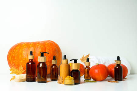 Skin care and face care concept - pumpkin cosmeticの写真素材