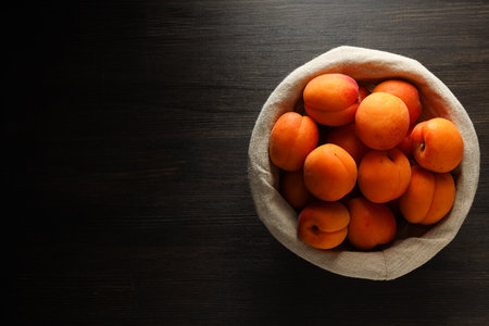 Composition with apricot, concept of tasty and fresh fruitの写真素材