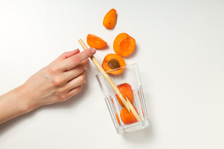 Composition with apricot, concept of tasty and fresh fruitの写真素材