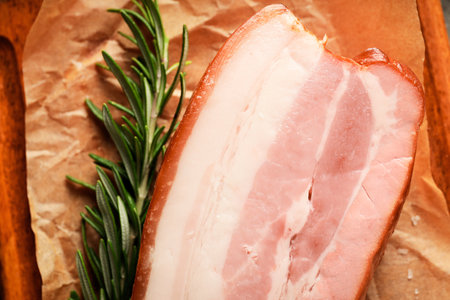 Meat food and tasty food concept - delicious baconの写真素材