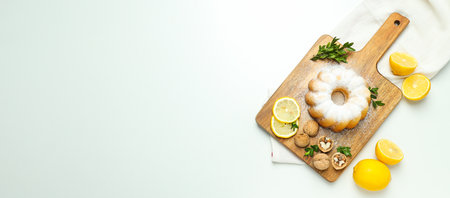 Tasty bake food concept - delicious lemon cakeの写真素材