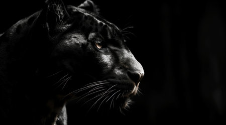 Black panther on a black background, created with Generative AI technology.の素材