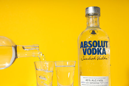 Odessa, Ukraine, 09.08.2023: Alcohol drink - Absolut vodkaのeditorial素材