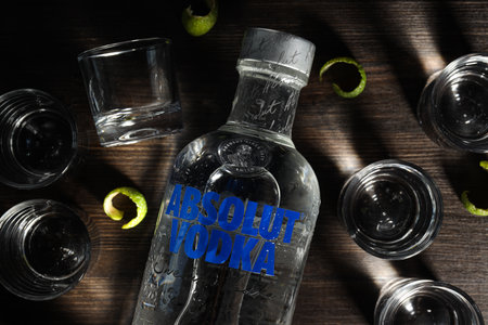 Odessa, Ukraine, 09.08.2023: Alcohol drink - Absolut vodkaのeditorial素材