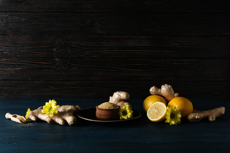 Seasoning and spices concept - ginger, homemade seasoningの写真素材