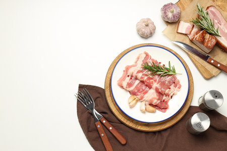 Meat food and tasty food concept - delicious baconの写真素材