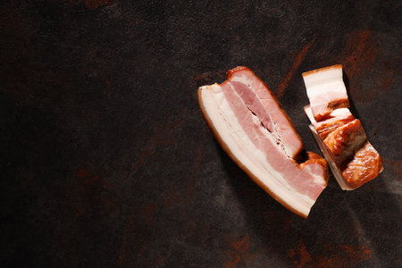 Meat food and tasty food concept - delicious baconの写真素材