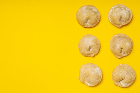 Cooking home food concept with raw dumplingsの写真素材