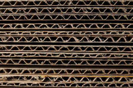 Corrugated cardboard on the table is laid out in layers.の写真素材
