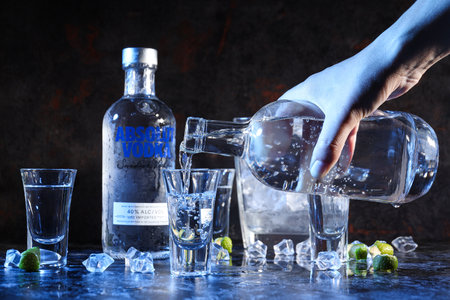Odessa, Ukraine, 09.08.2023: Alcohol drink - Absolut vodkaのeditorial素材