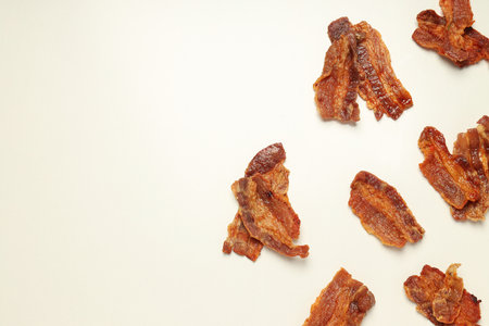 Tasty breakfast and delicious meat food concept - fried baconの写真素材