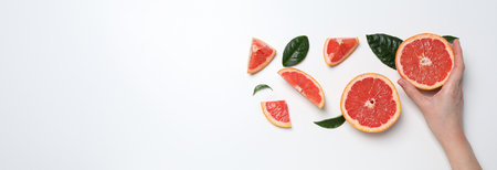 Juicy summer fruit - grapefruit, concept of fresh foodの写真素材
