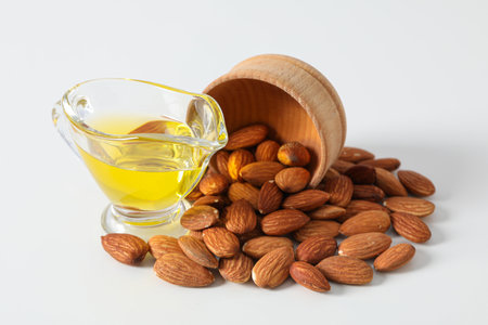 Skin care and body care concept - almonds, almond oilの写真素材