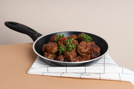 Tasty meat food and homemade food concept - meatballsの写真素材