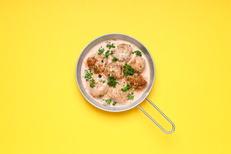 Tasty meat food and homemade food concept - meatballsの写真素材