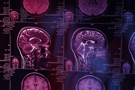 MRI or magnetic resonance imaging of the head and brain. close up