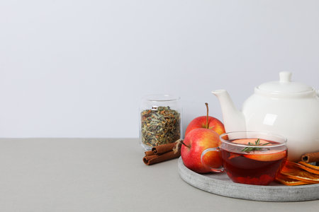 Concept of delicious hot drink - tea, berry - fruit teaの写真素材