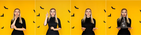 Collage of photos of Girl with Halloween moodの写真素材