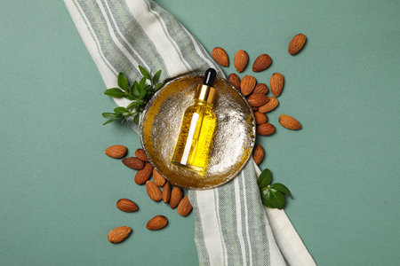Skin care and body care concept - almonds, almond oilの写真素材
