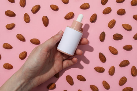 Skin care and body care concept - almonds, almond oilの写真素材