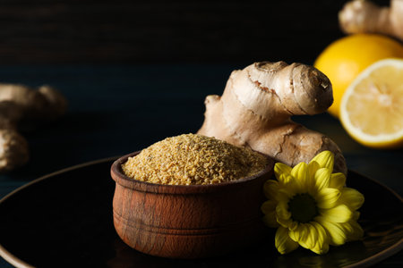 Seasoning and spices concept - ginger, homemade seasoningの写真素材