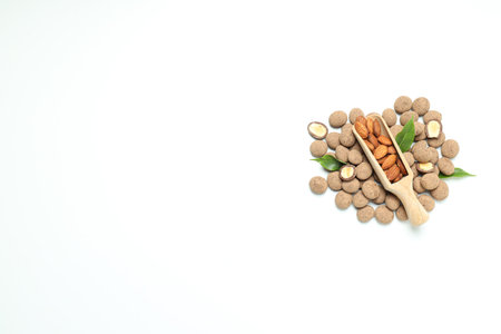 Tasty and sweet food - almonds in chocolateの写真素材
