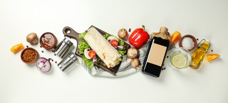 Tasty fast or homemade food concept - delicious shawarmaの写真素材