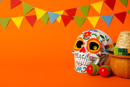A painted human skull for Day of the Dead in Mexico.の写真素材