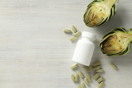 Products for healthcare, healthcare concept - artichoke medicineの写真素材