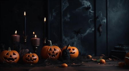 Decorations for Halloween, pumpkins, created with Generative AI technology.の素材