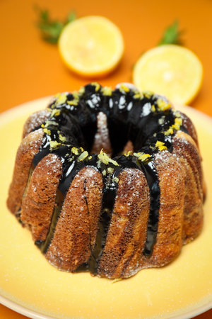 Tasty bake food concept - delicious lemon cakeの写真素材