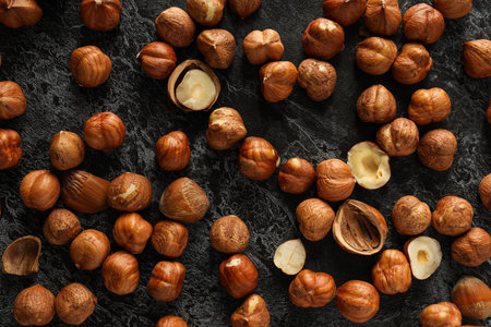 Healthy food and healthy nutrition concept, nuts - hazelnutの写真素材