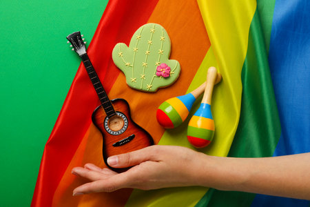 Mexican symbols in the form of gingerbread. LGBT flag.の写真素材