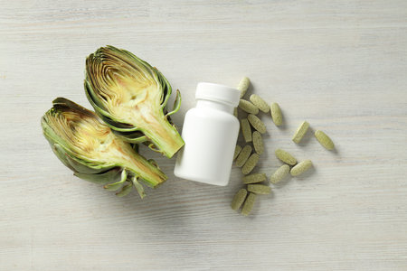 Products for healthcare, healthcare concept - artichoke medicineの写真素材