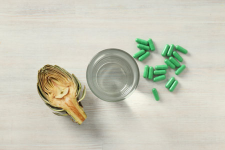 Products for healthcare, healthcare concept - artichoke medicineの写真素材
