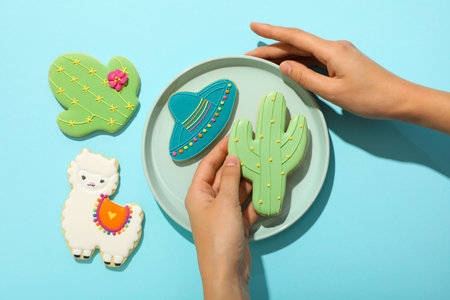 Mexican symbols in the form of gingerbread on a plate.