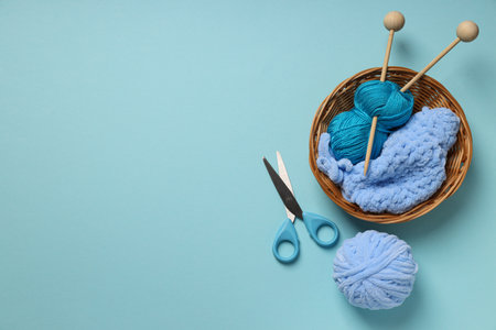 Concept of hobby, cozy winter and autumn hobby - knittingの写真素材