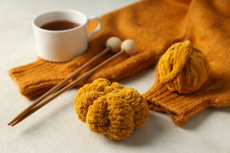Cold season cozy hobby, concept of hobby - knittingの写真素材