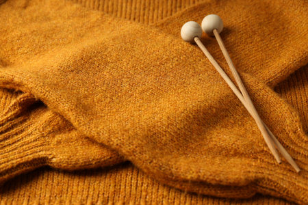 Knitting, concept of cozy home hobby in cold season
