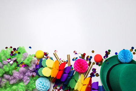 Party supplies on white background, space for textの写真素材