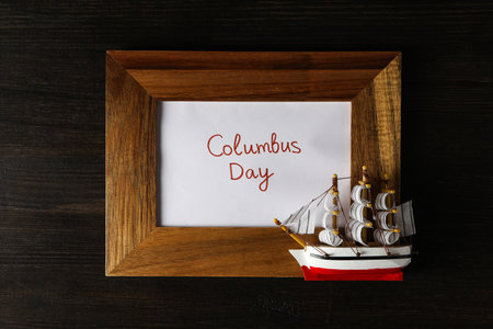 Columbus Day. Wooden frame with the inscription "Columbus Day"の写真素材