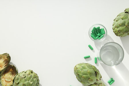 Products for healthcare, healthcare concept - artichoke medicineの写真素材
